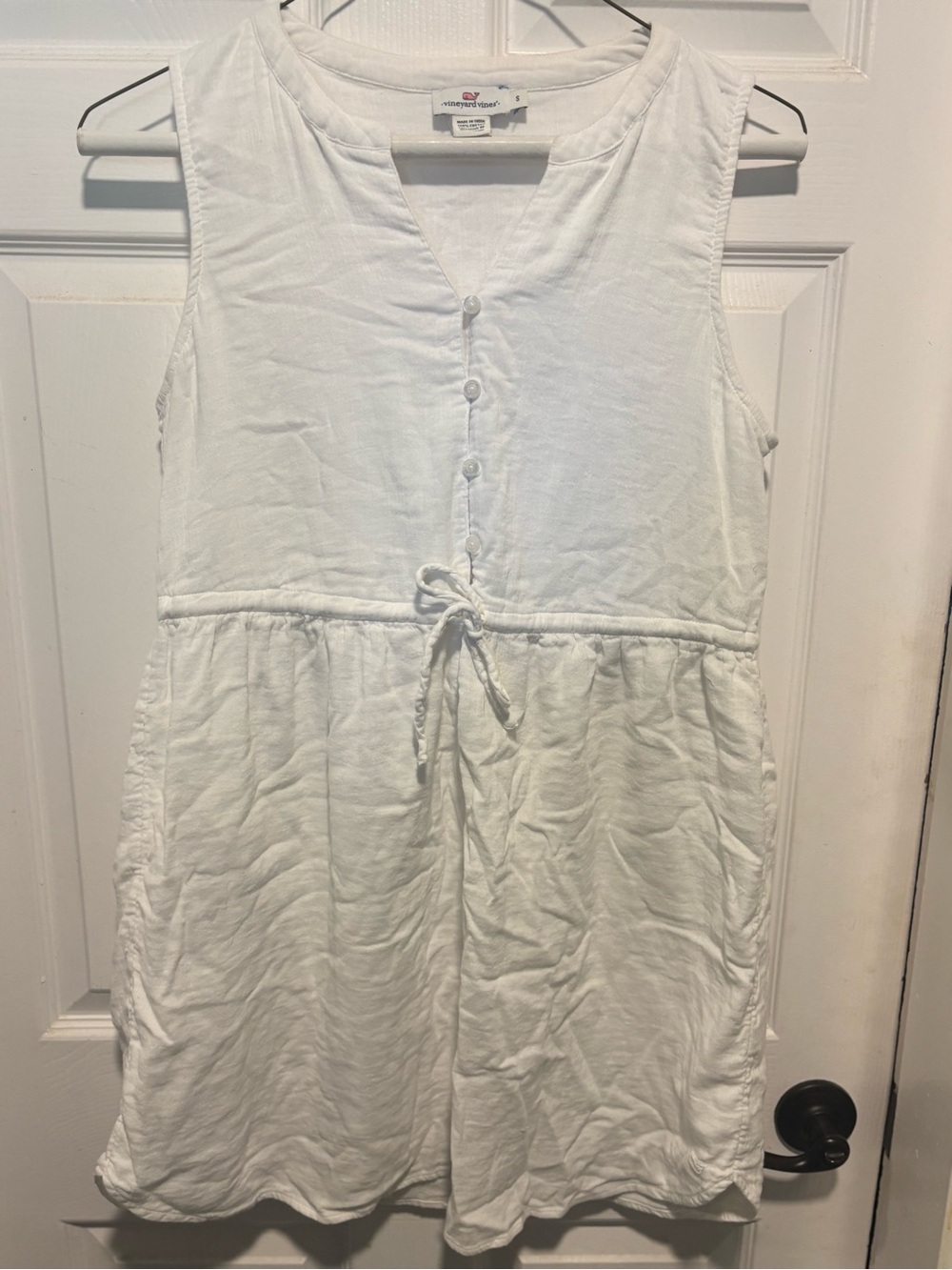 Vineyard Vines White Sleeveless Tie-Waist Linen Dress